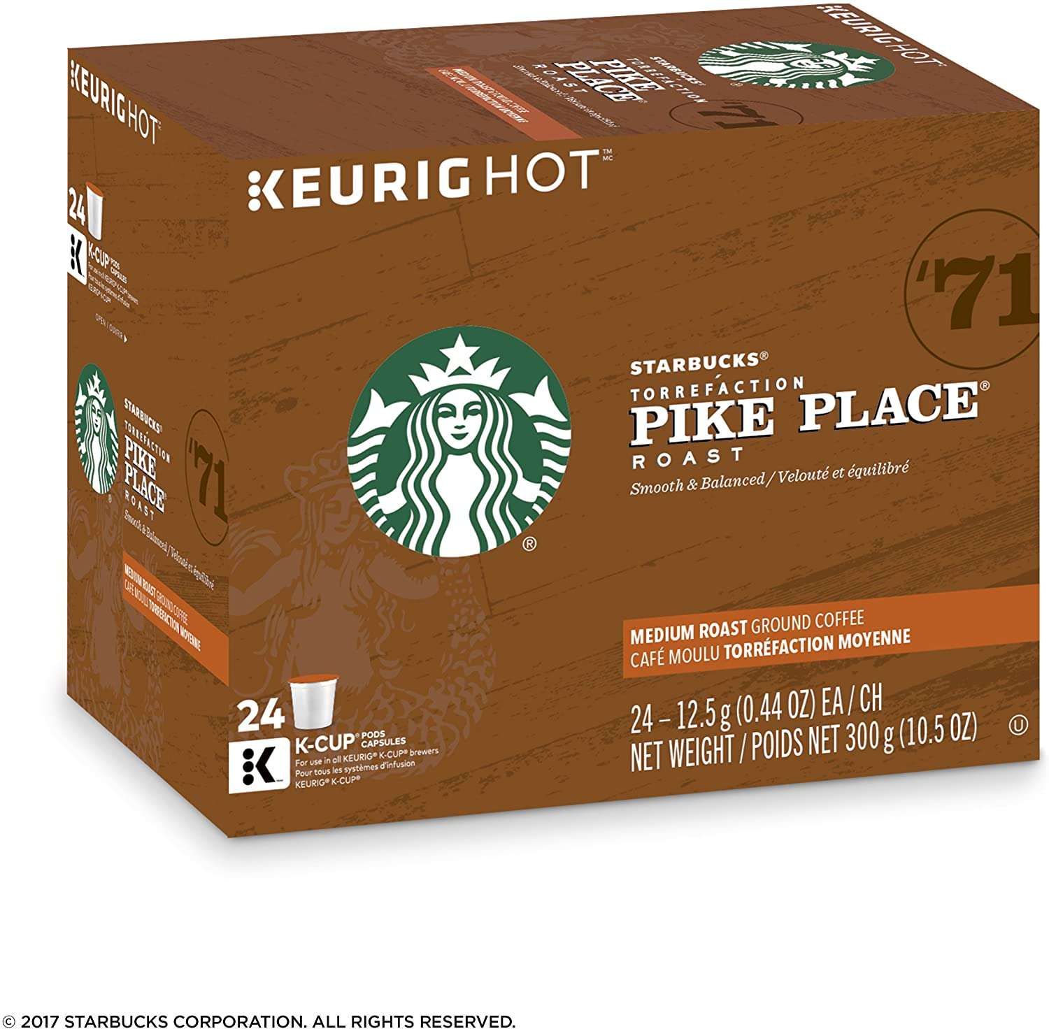 Starbucks Pike Place medium roast ground coffee, Recyclable 24 KCup