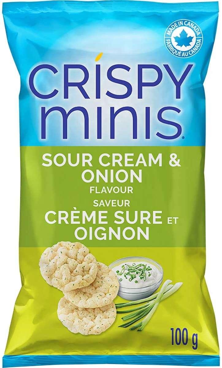Crispy Minis Sour cream and onion rice chips, 12x100 g packages