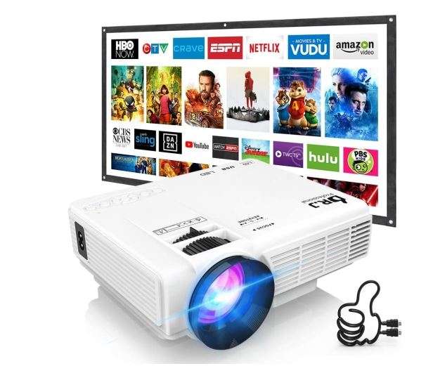 DR. J Professional HI04 Mini Video Projector, 100" Projector Screen