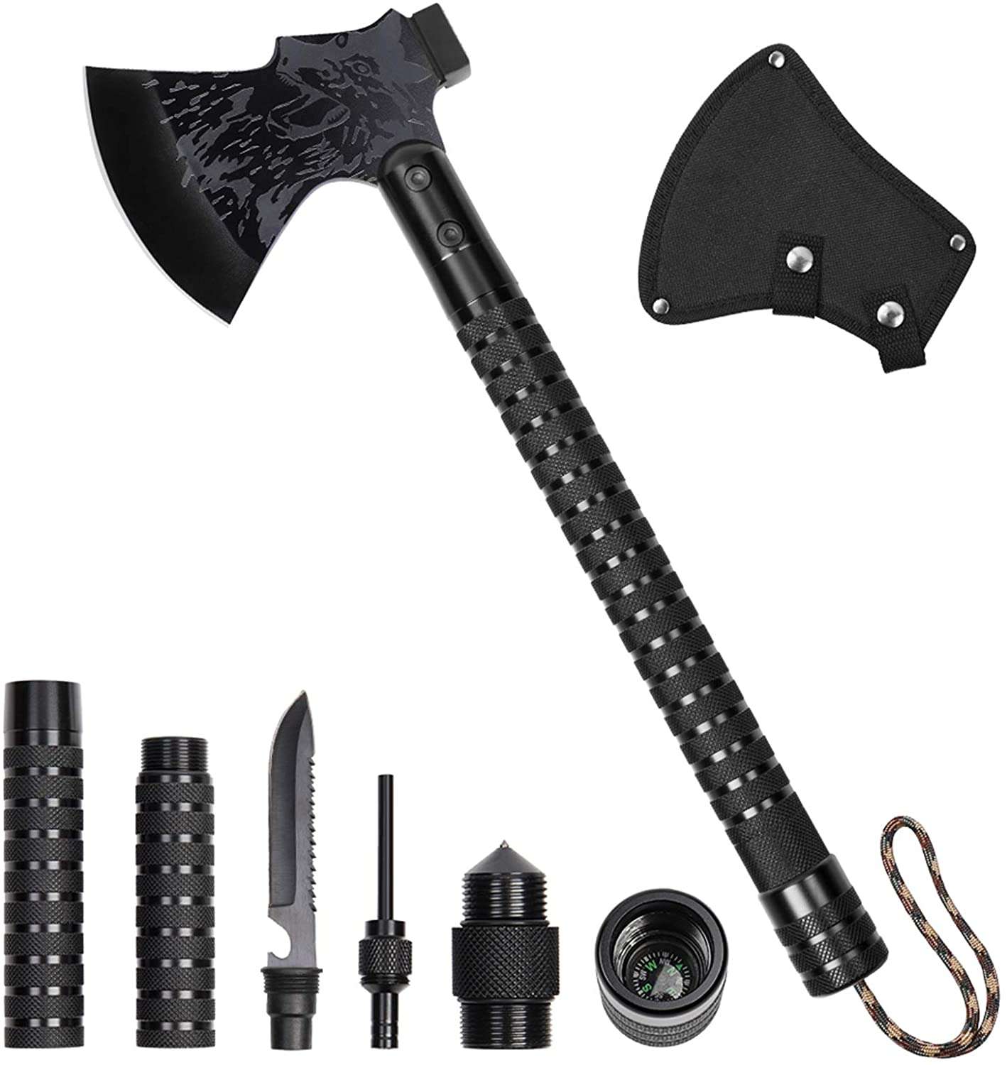LIANTRAL Survival Camping Axe, Folding Tactical Axe Hatchet with Hammer