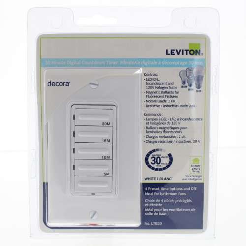 Leviton Decora Preset 30 Minute Digital Countdown Timer Switch in White