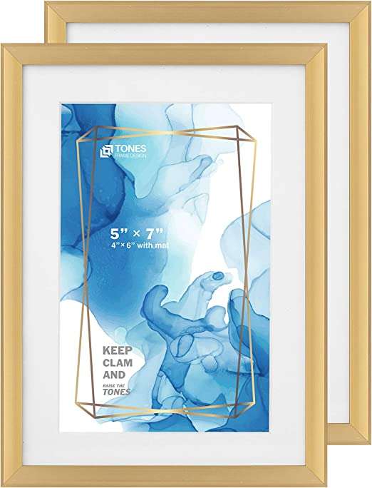 TONES FRAME DESIGN 5x7 Metal Photo Picture Frame, Gold Beveled Frame