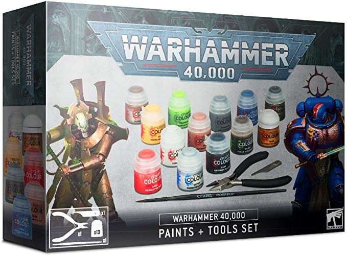 Warhammer 40K Warhammer Paints + Tools Set with Citadel Colour Painting