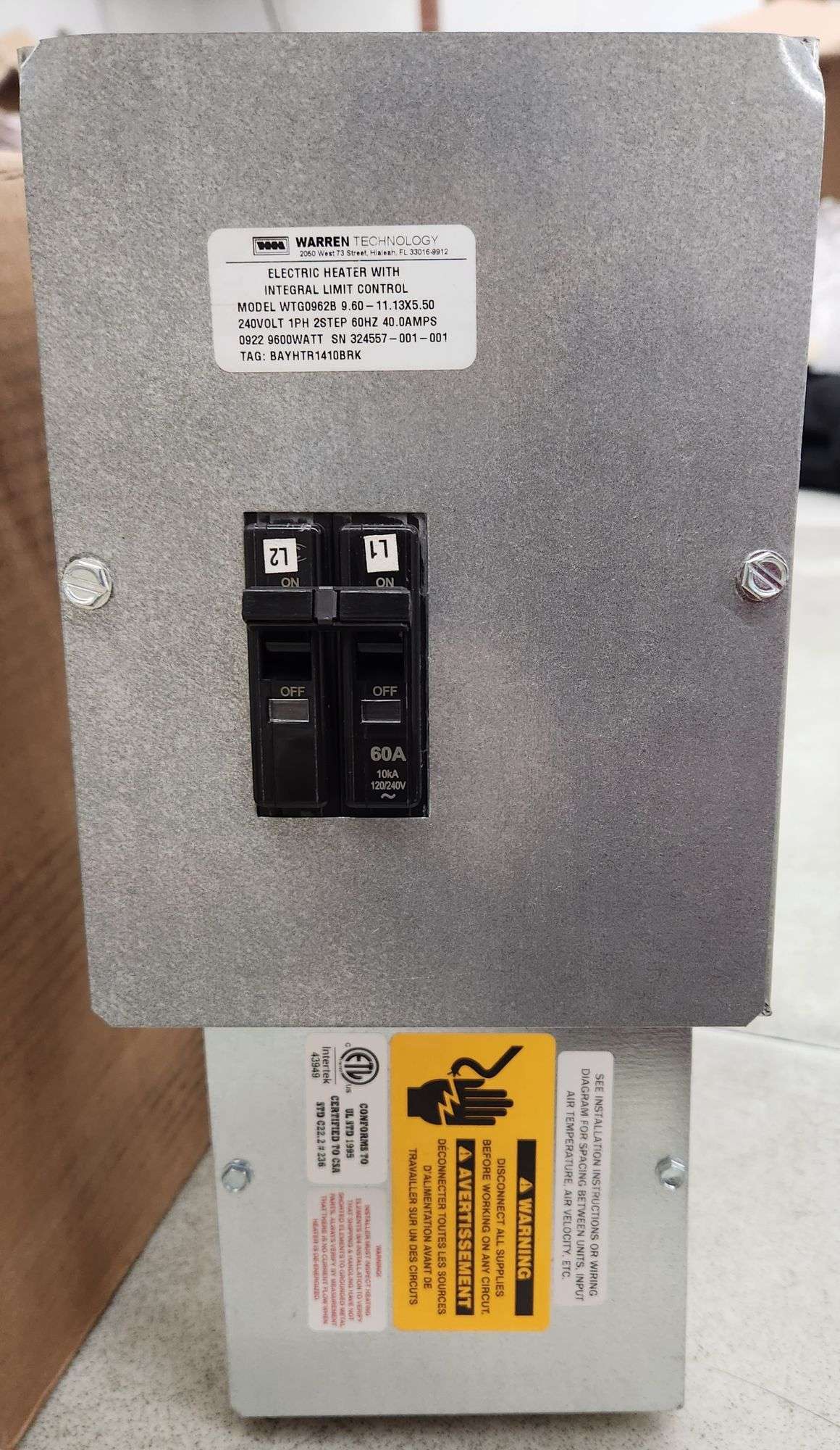 See Note** Warren Technology Electric Heater With Integral Limit Control  (WTG0962B) - Mariner Auctions u0026 Liquidations Ltd.