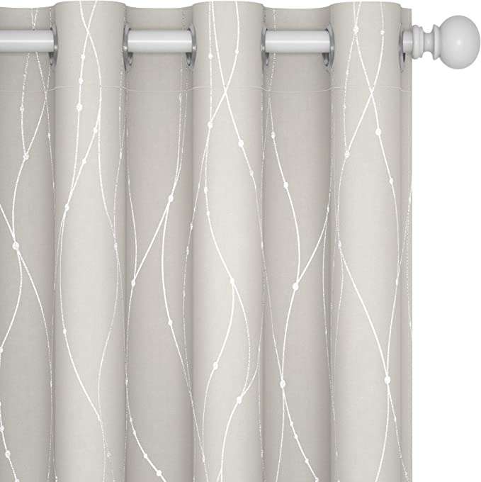 Deconovo Blackout Curtains and Drapes, Wave Line with Dots Print