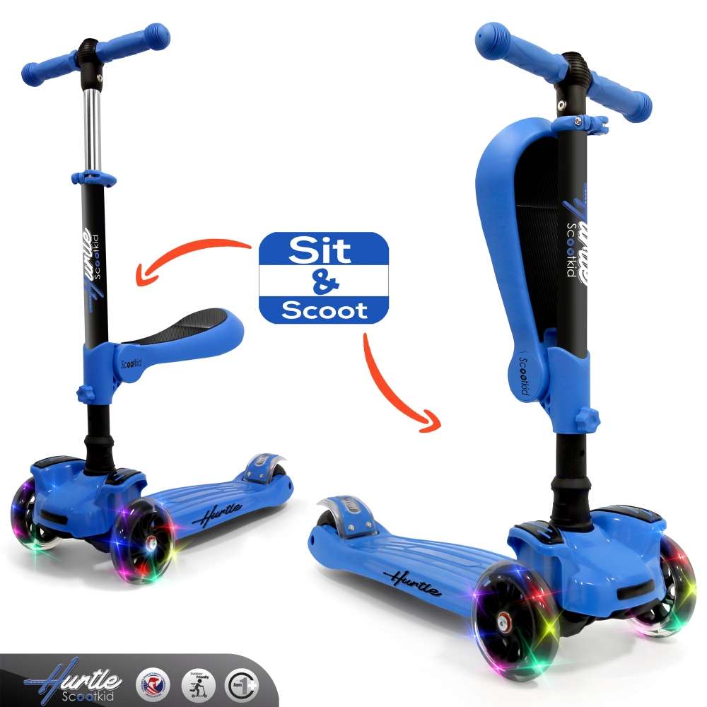 Hurtle 3 Wheeled Scooter for Kids 2in1 Sit/Stand Child Toddlers Toy