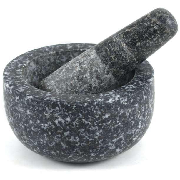 Fresco Polished Granite Stone Mortar & Pestle Black Speckled Mariner