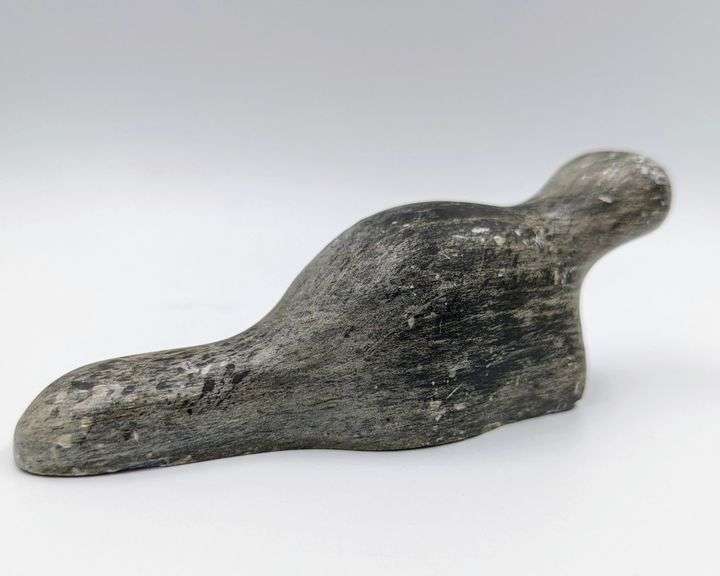 Dimu Hand Signed Inuit Soapstone Carving "Seal" (6" long, 2.5" high