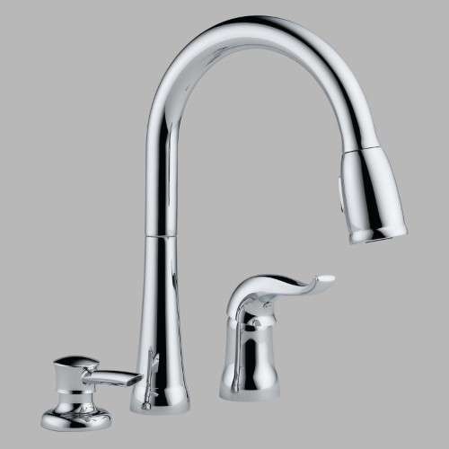 Delta Kate Single Handle PullDown Kitchen Faucet with Soap Dispenser