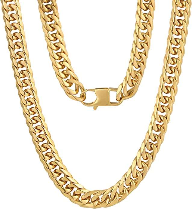 KRKC&CO Cuban Link Chain, 18K Gold Plated Men's Chain Necklace