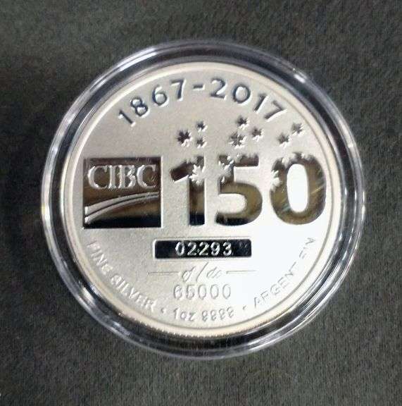 CIBC 150 Commemorative .9999 1oz Fine Silver Coin in Display Case (no