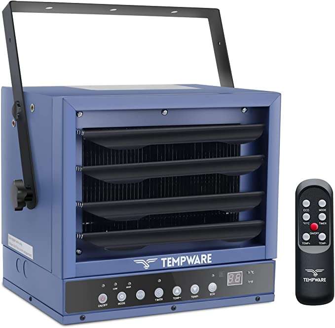 TEMPWARE Electric Garage Heater, 7500-Watt Digital Fan-Forced Ceiling Mount  Shop Heater with Full-Function Remote, 240-Volt Hardwired 12-Hour Timer,  Ideal for Workshop Blue - Mariner Auctions u0026 Liquidations Ltd.