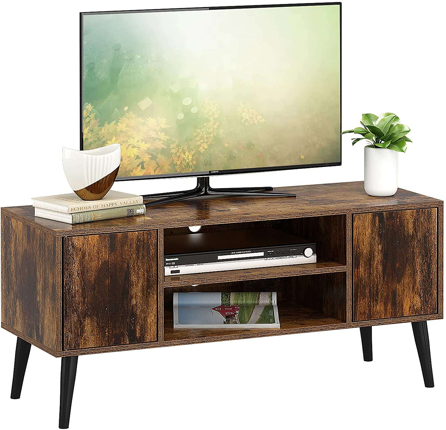 Homefort TV Stand, Retro TV Console, Modern 3Tier Entertainment Center