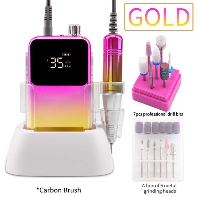 Nail Drill & Accessories Brushless 35000RPM Gradient Gold Portable