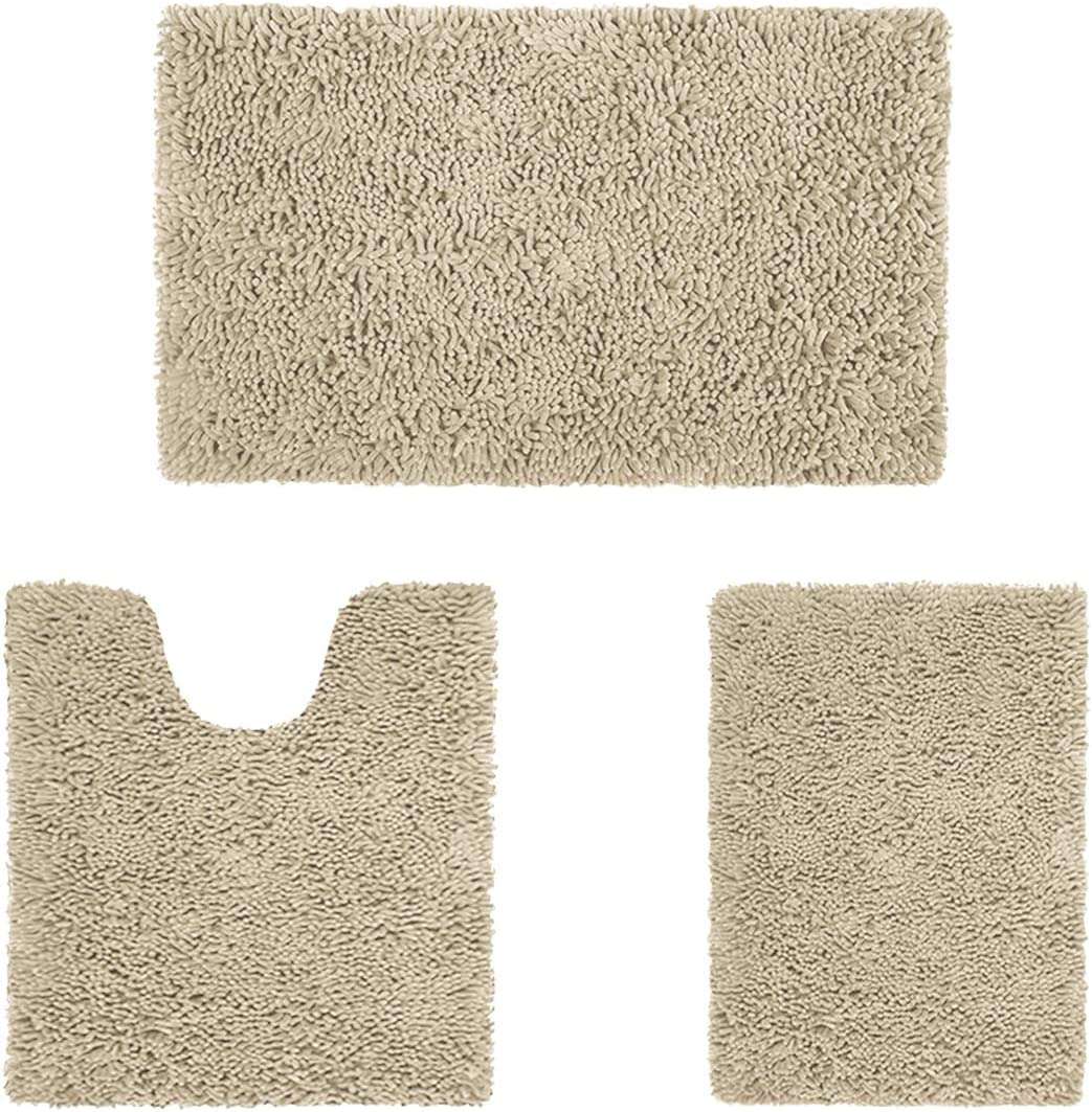 HOMEIDEAS Beige Bathroom Rugs for Bathroom, Tub, Shower(3 Pieces