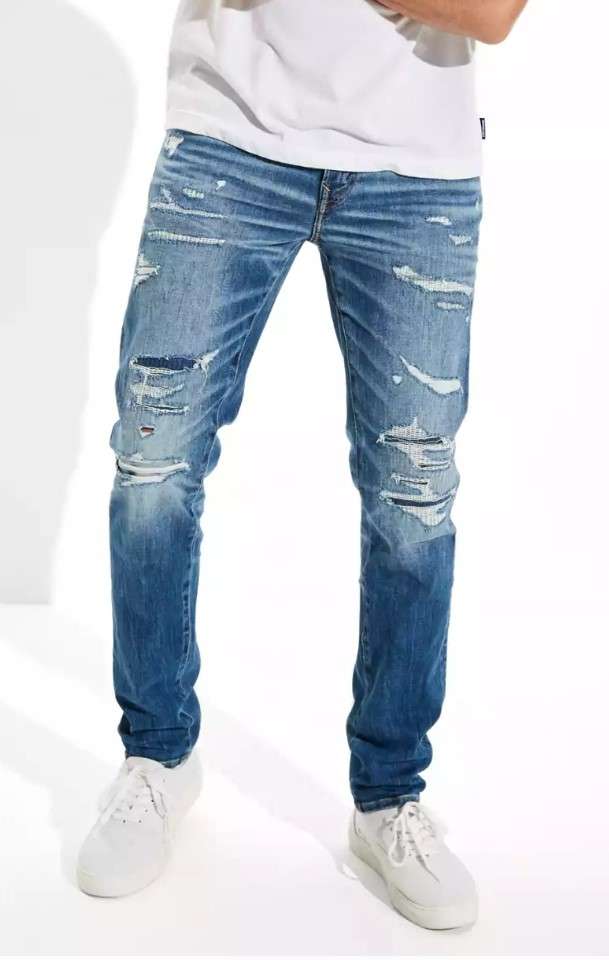 American Eagle Men's AirFlex 360 Patched Skinny Jean, Rocky Blue Size 30 X 32 Mariner Auctions