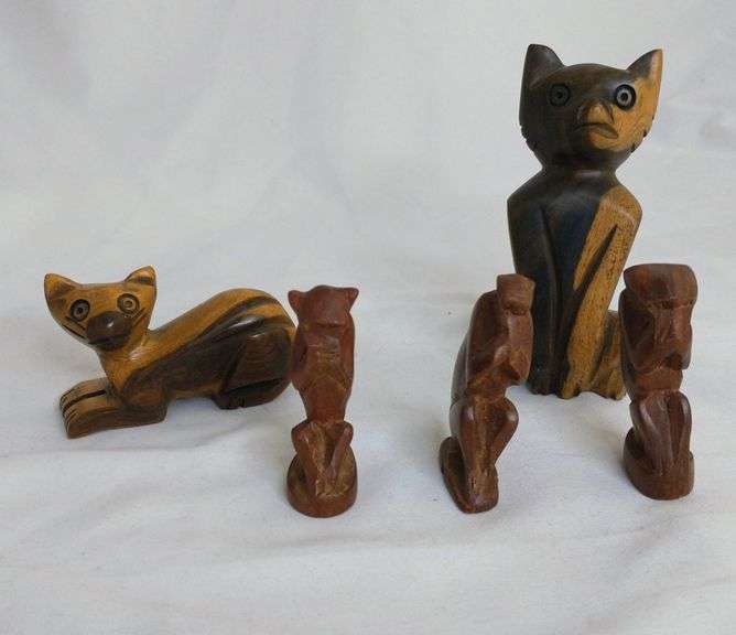 Set of 5 Small Hand Carved Wood Animal Figurines Mariner Auctions & Liquidations Ltd.
