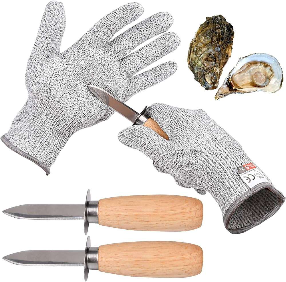 Milky House Oyster Shucking Knife & Glove Set, 2 Knives & 1 Pair of Cut
