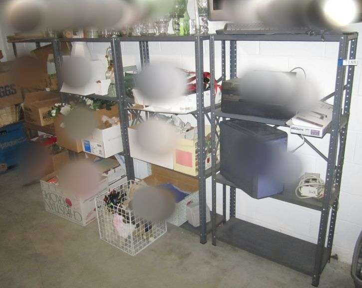4 metal utility shelves Mark Van Hook, Auctioneer