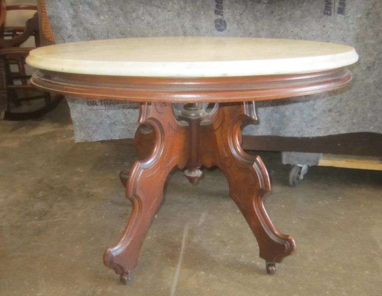 Oval marble top Victorian coffee table Mark Van Hook, Auctioneer