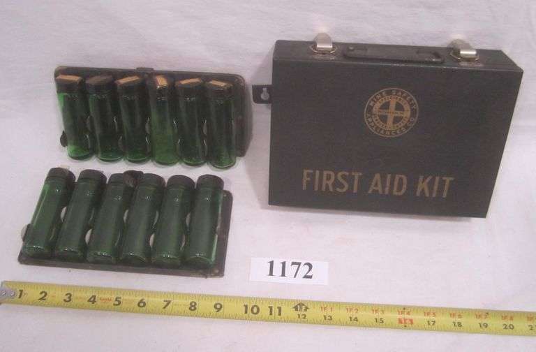 Mine Safety first aid kit, green glass apothecary tubes Mark Van Hook