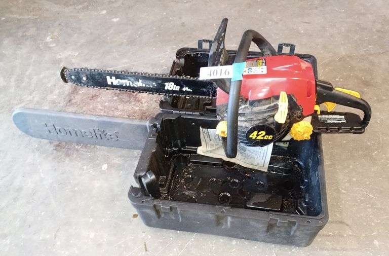 Homelite 18 inch 42cc chainsaw in case Mark Van Hook, Auctioneer