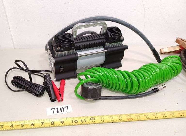Slime 12 volt air compressor and light, working well, and jumper cables