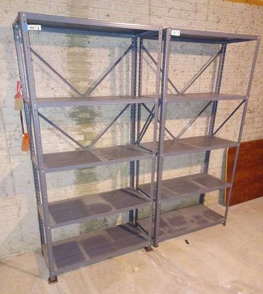 (2) metal utility shelves. Mark Van Hook, Auctioneer