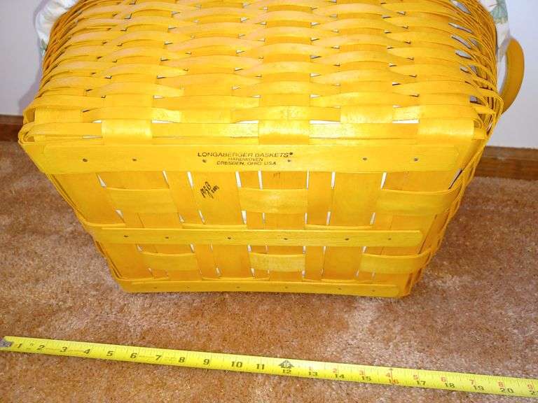 Large Longaberger Basket with leather handles, lid, protector, and