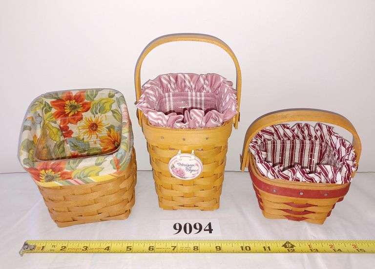 3 small Longaberger baskets with liners and protectors Mark Van Hook