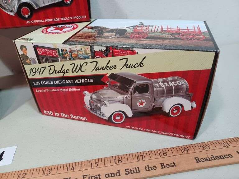 (3) Texaco diecast truck banks in boxes Mark Van Hook, Auctioneer