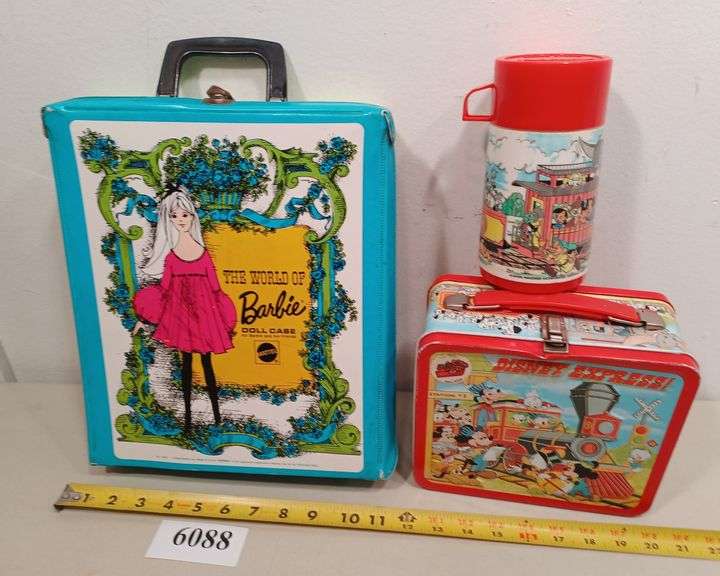 Disney Express lunch box with thermos, Barbie doll case Mark Van Hook