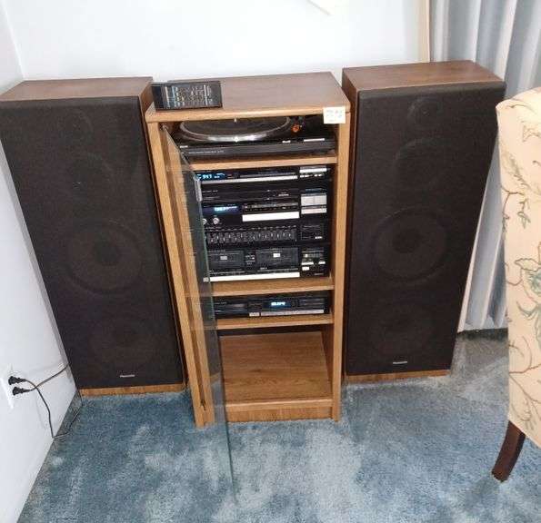 Panasonic component stereo system with Oak stereo stand, working well