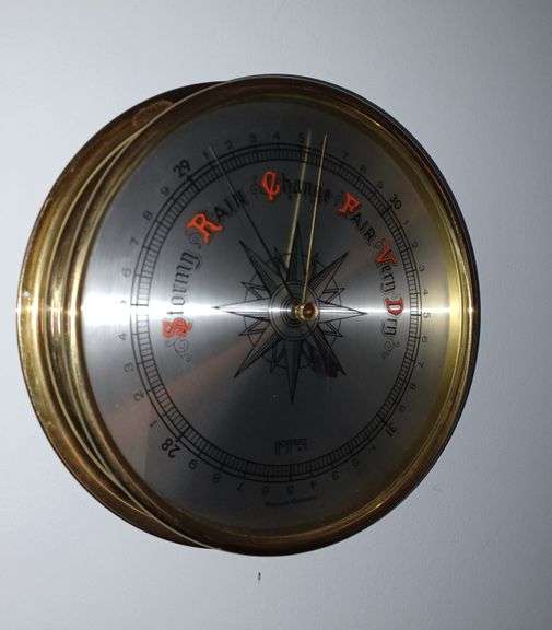 Brass Hoffritz germanmade barometer and thermometer Mark Van Hook, Auctioneer