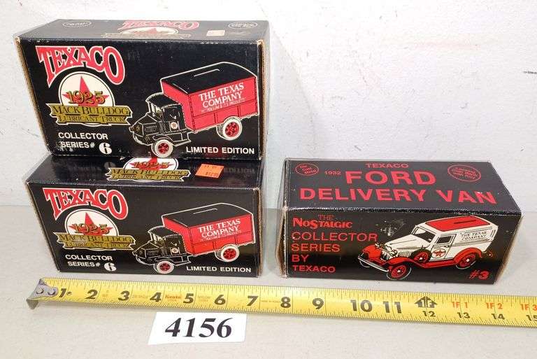 (3) ERTL diecast Texaco collector truck banks in boxes Mark Van Hook