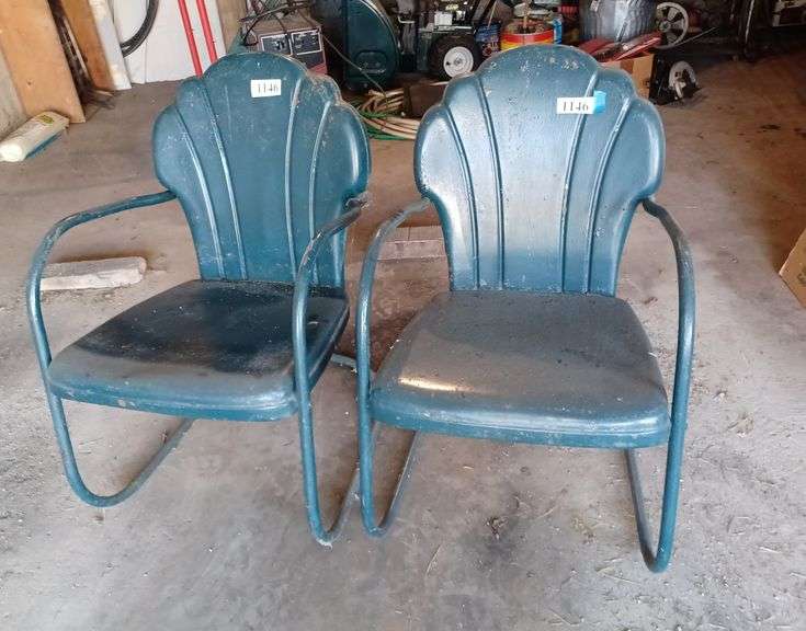 Pair of painted vintage metal porch chairs Mark Van Hook, Auctioneer