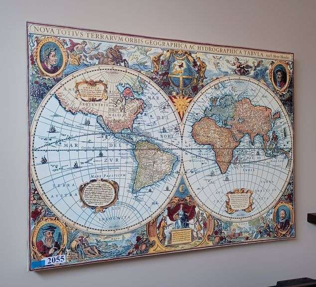 World Map wall hanging on canvas Mark Van Hook, Auctioneer