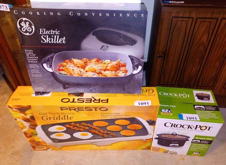 Electric griddle, electric skillet, 4 quart crock pot, all new in boxes