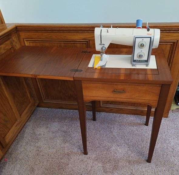 Vintage sears kenmore sewing machine in cabinet no power cord mark