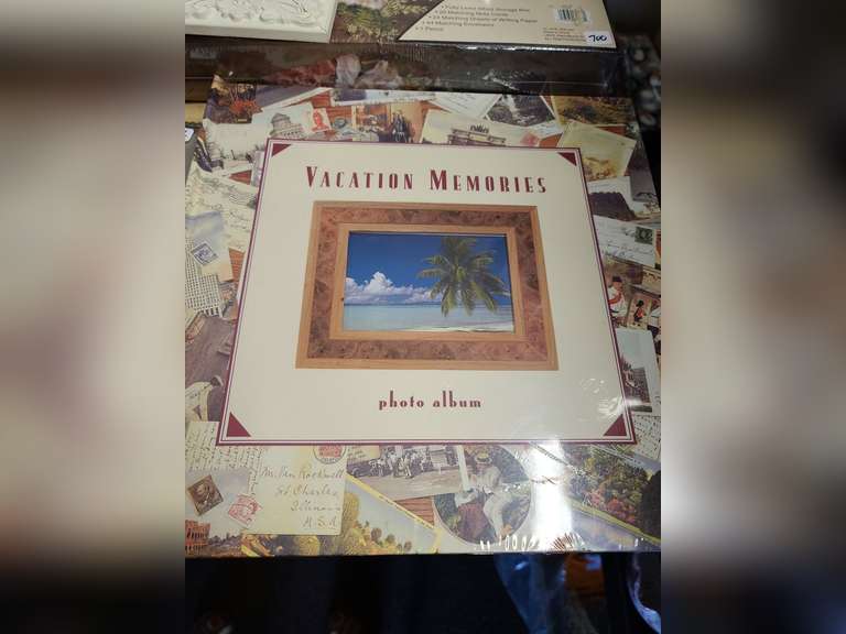 Photo album NIB, picture frames, stationary set.