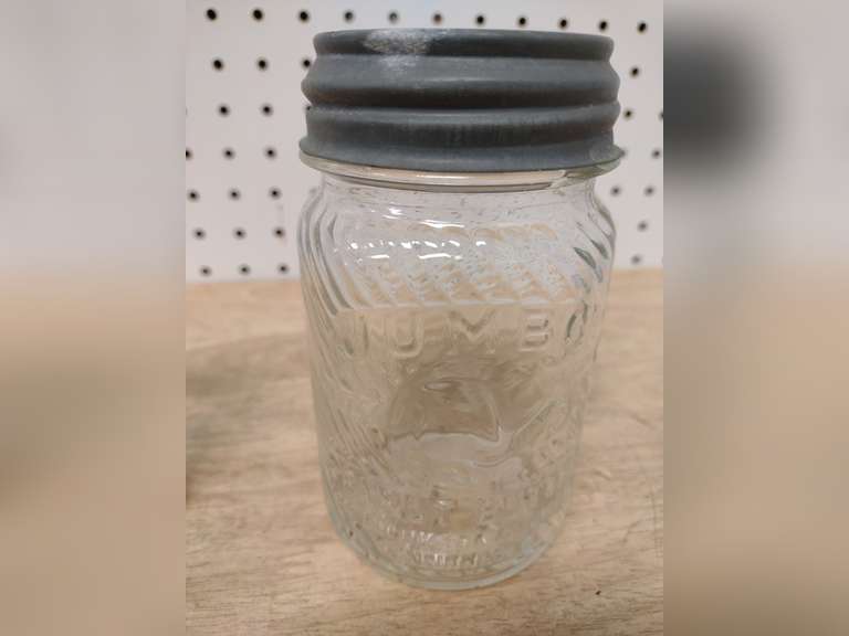 2 Jumbo peanut butter jars, small jar, on bottom patd June 24, 1930