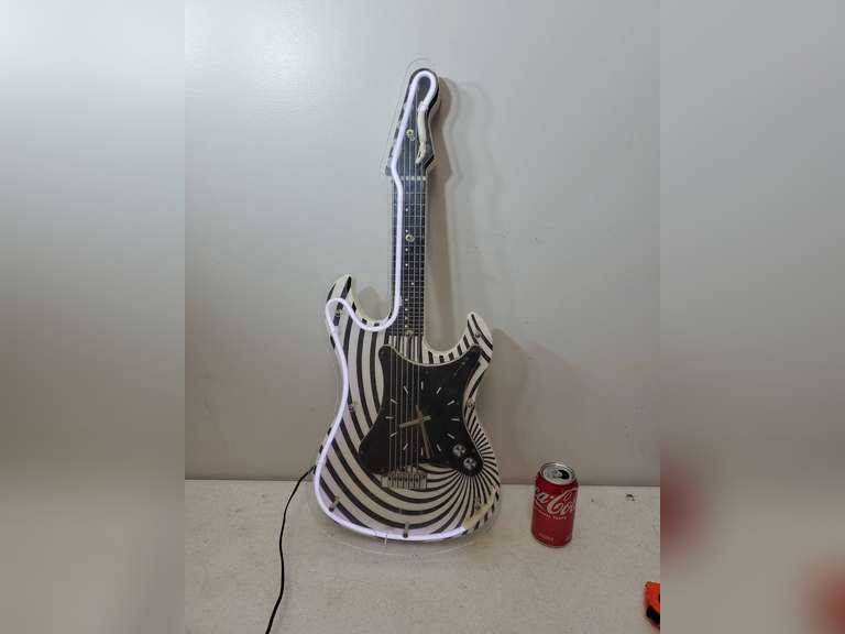Neon Guitar Clock Clock Battery Operated working.