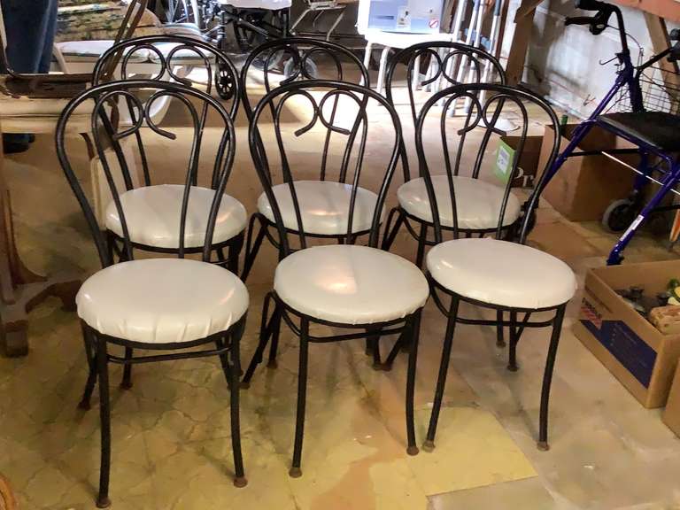 6 Metal ice cream parlor chairs.