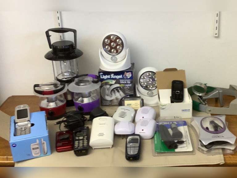 Battery operated lanterns, motion activated stick up lights, magnifiers, pest repellers, Kiddie