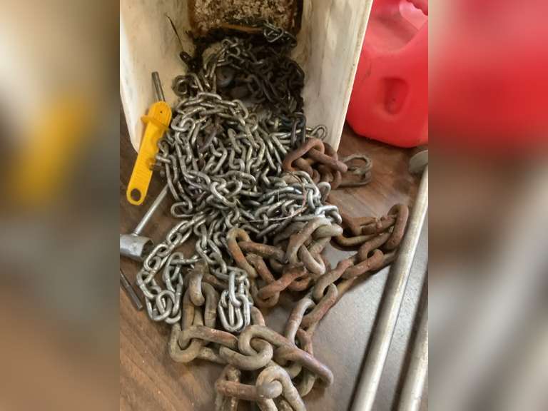 Chains, tie downs and gas cans.