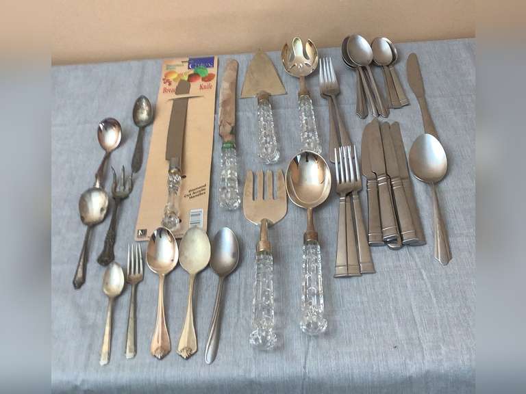 Decorative serveware, every day silverware and miscellaneous pieces of