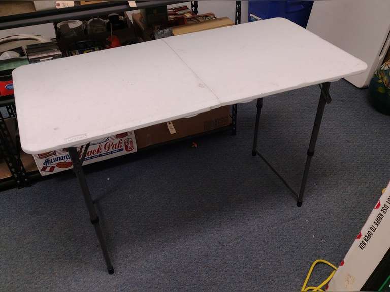 Lifetime folding table, 48" l 24" w, with adjustable legs, 19" h to 29" h