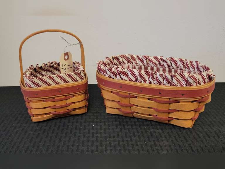 2 Longaberger Baskets 1994 &1995 Liners and Plastic Protector