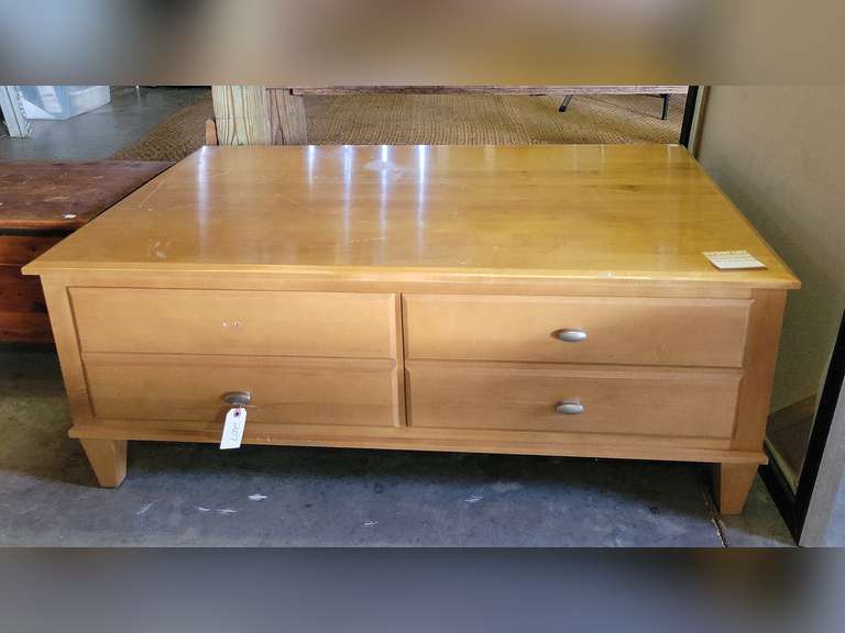 Ethan Allen Coffee Table with Front Side Drawers Approx 48" x 31.5" x