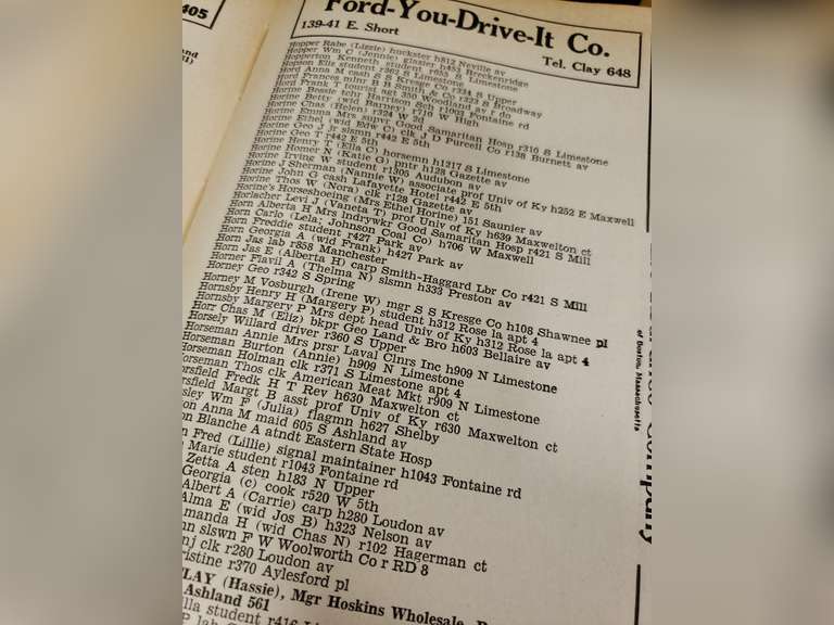 1933 and 1952 Lexington City Directory (included occupations), 1956 ...